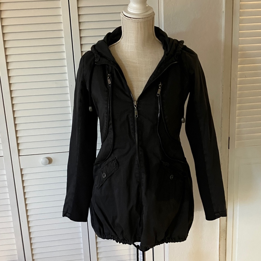 Only Women's Cotton Black Utility Jacket with Hood size XS